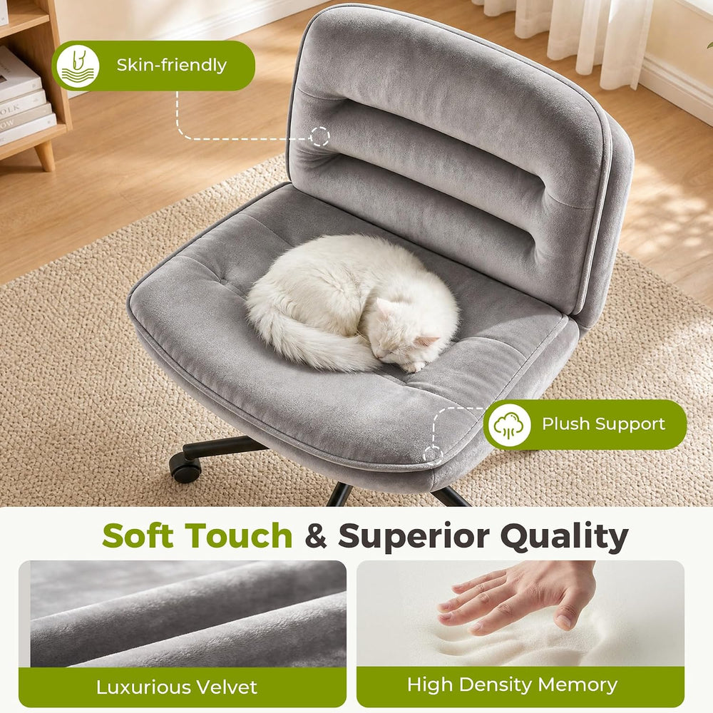 GTPLAYER Cross Legged Office Chair, Armless Desk Chair Cute Vanity Chair with...