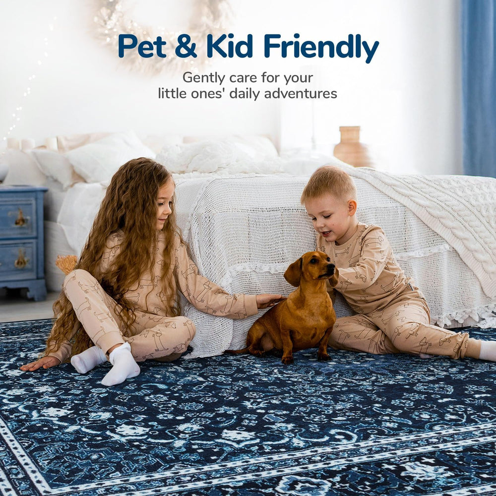 Lessymo Area Rugs 10x14 Living Room, Washable Large Rug Bedroom, Blue White