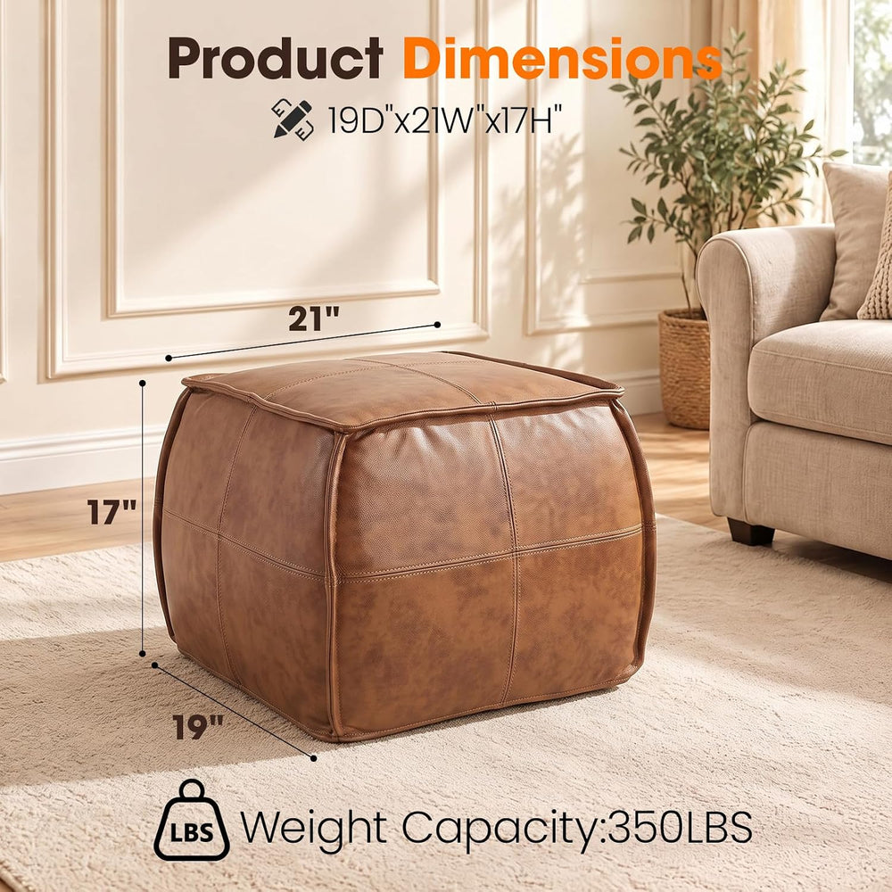 Genuine Leather Square Ottoman,Pouf for Living Room (Brown, Square)