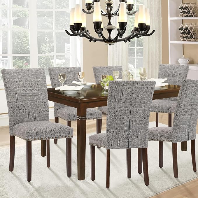 Parsons Dining Chairs Set of 6, Upholstered Nailhead Dining Room Kitchen Side...