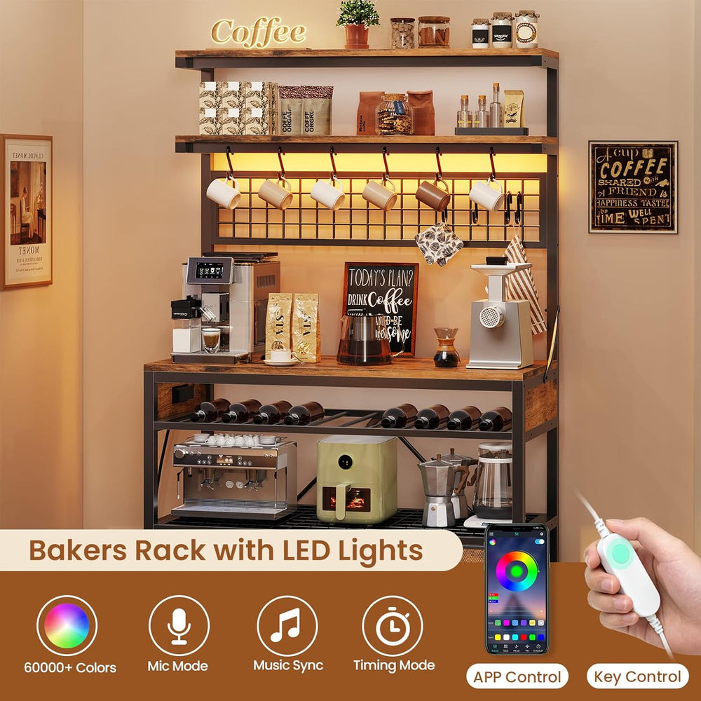 Itaar Bakers Rack with Storage and Power Outlet, 35.4 inch Coffee Bar Cabinet...