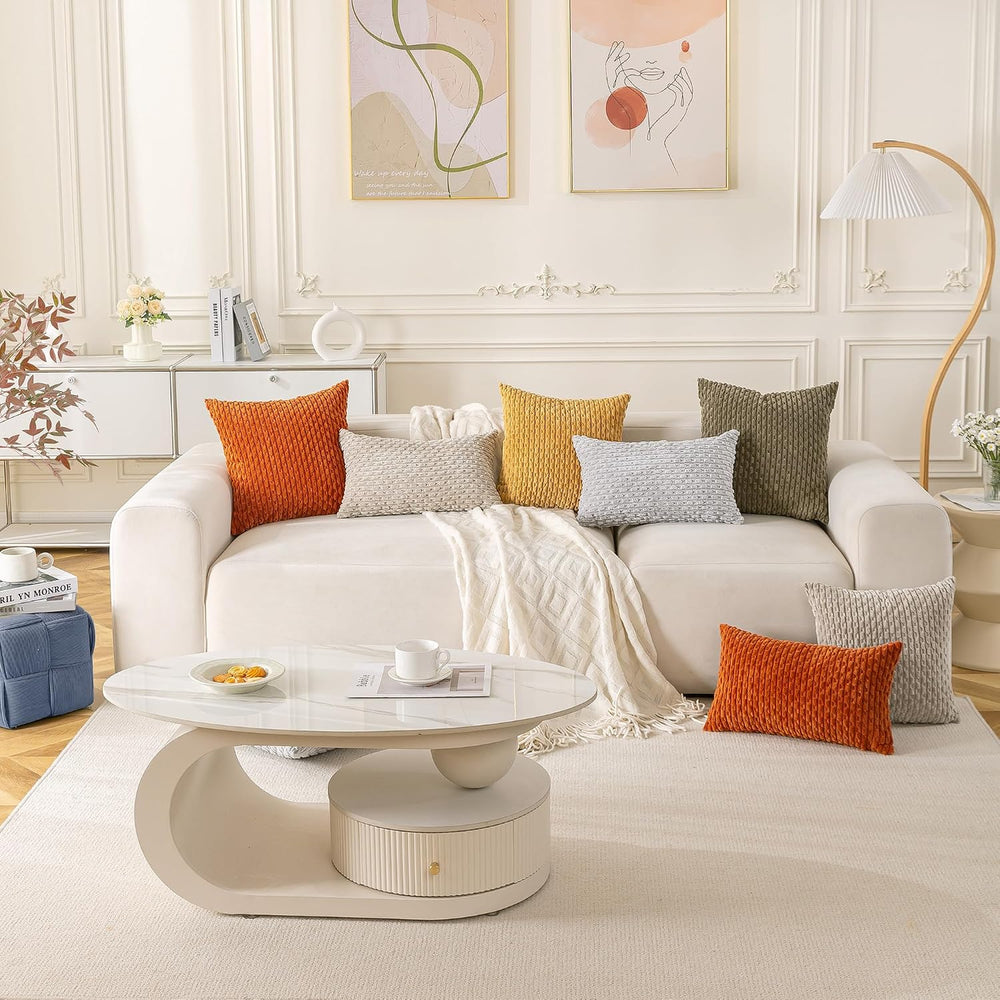 Set of 4 Beige Brown Coffee Decorative Throw Pillow Covers 20x20 Inch Corduro...