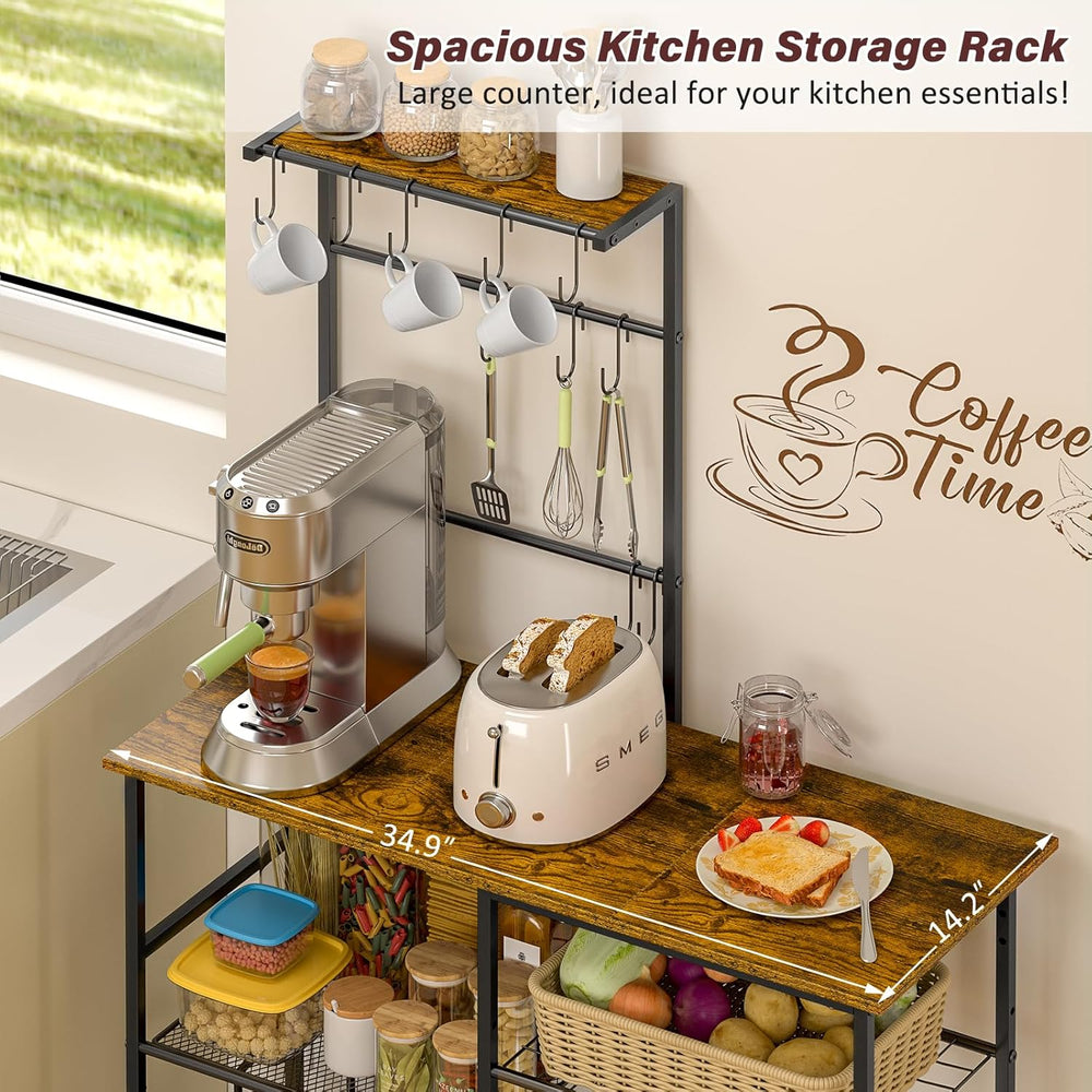3IngSeagulls Bakers Rack with Power Outlet, Kitchen Microwave Stand with 10 S...
