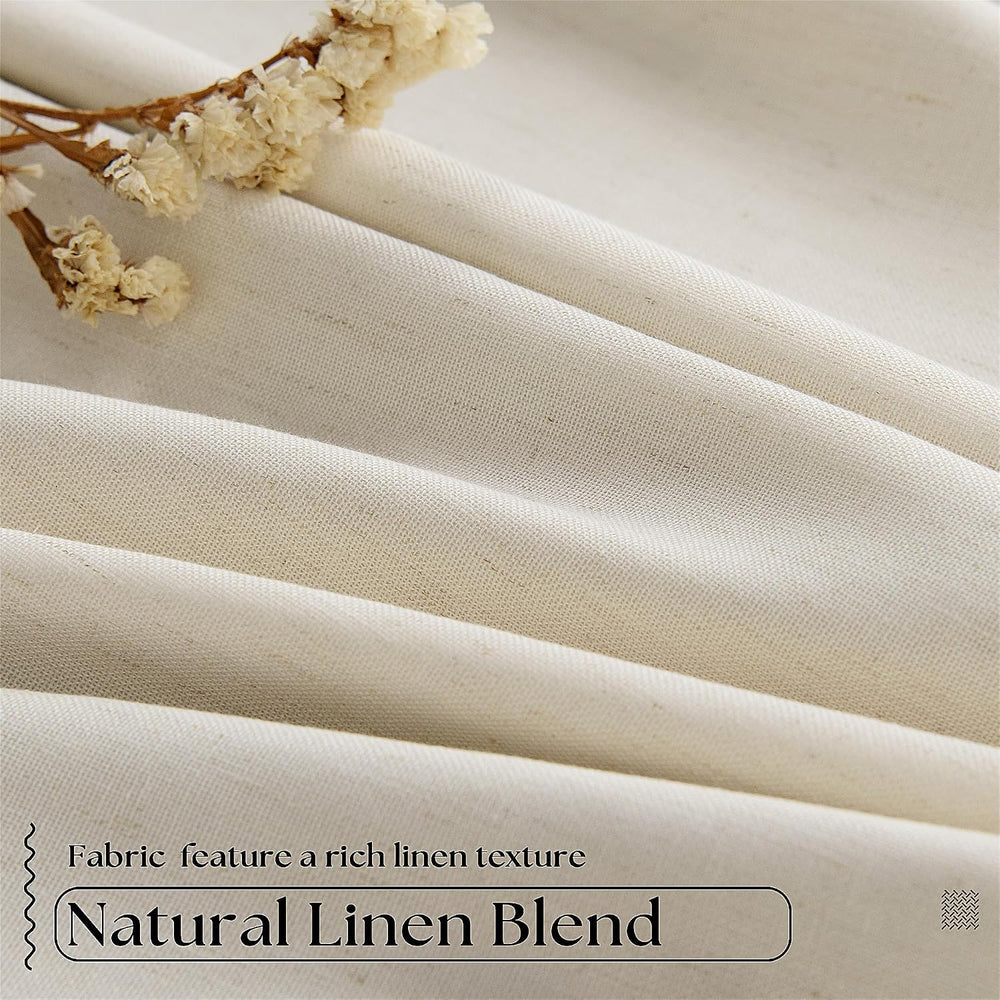 Pleated Cream Beige Linen Blackout Curtains for Bedroom 90 Inch Length