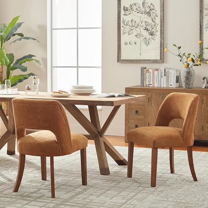 VKNOW Wooden Dining Chairs Set of 2, Modern Fabric Upholstered Dining Room Ch...