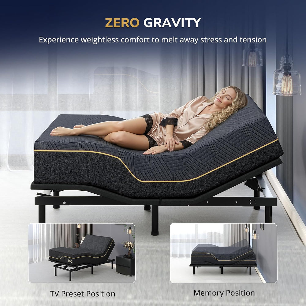EGOHOME Massage Twin XL Adjustable Bed Frame and 14" Memory Foam Mattress