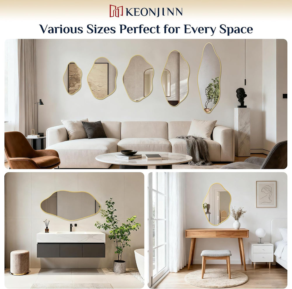 Keonjinn 24x36 Inch Gold Irregular Mirrors for Wall, Asymmetrical Mirror