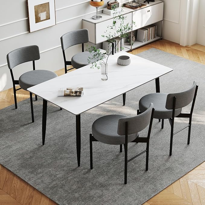 Giantex Boucle Dining Chairs Set of 4, Sherpa Upholstered Kitchen Chairs w/Cu...