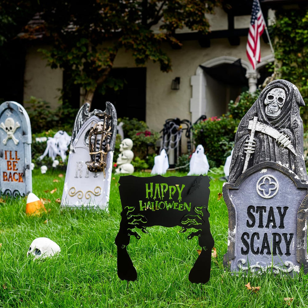 Metal Hand Happy Halloween Garden Stakes,Decorative Scary Yard Stakes