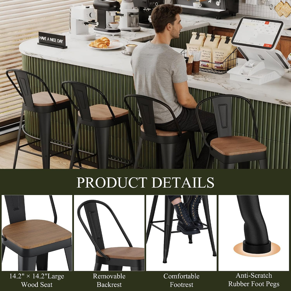 Aklaus Metal Bar Stools Set of 4,24 inch Barstools Counter Height BarStools w...