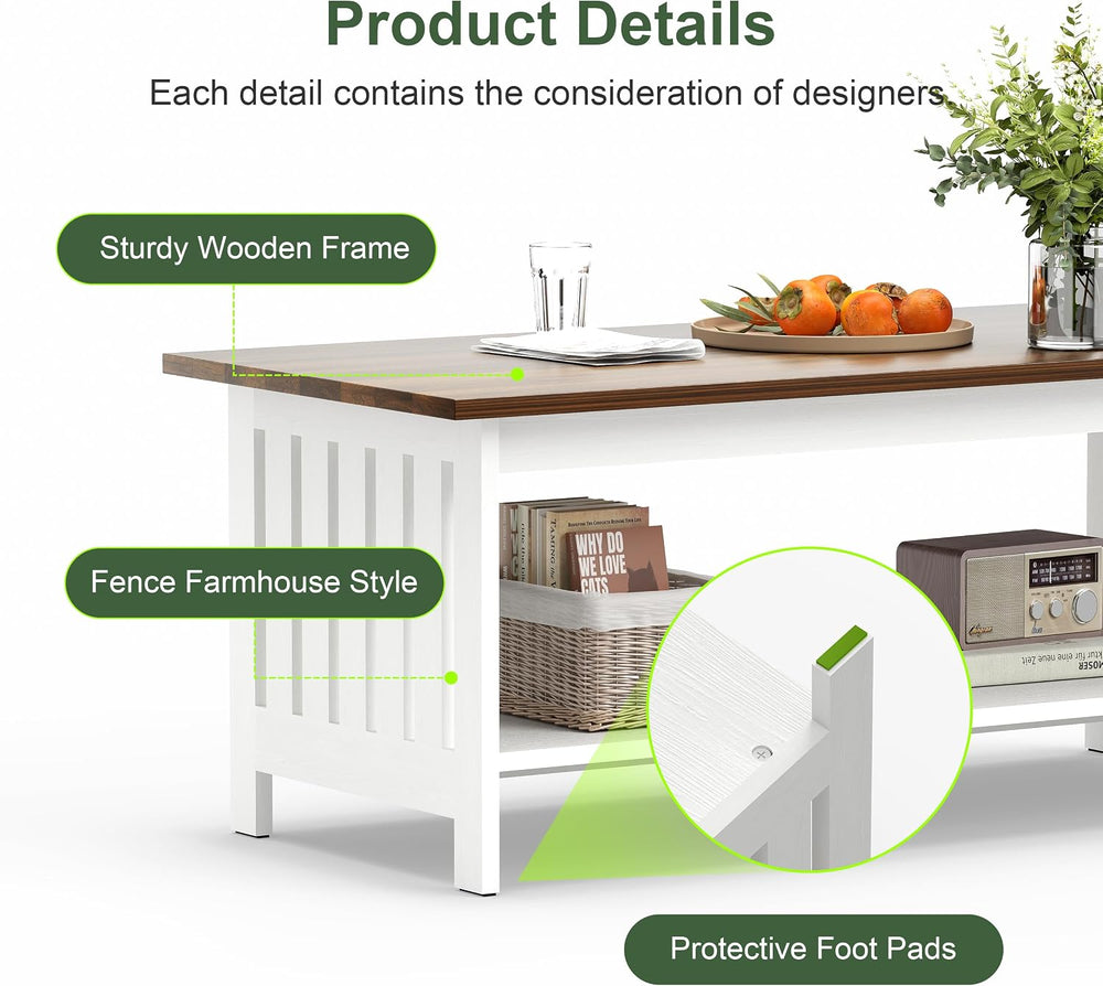 39.4" Farmhouse Coffee Table, Small Coffee Tables for Living Room