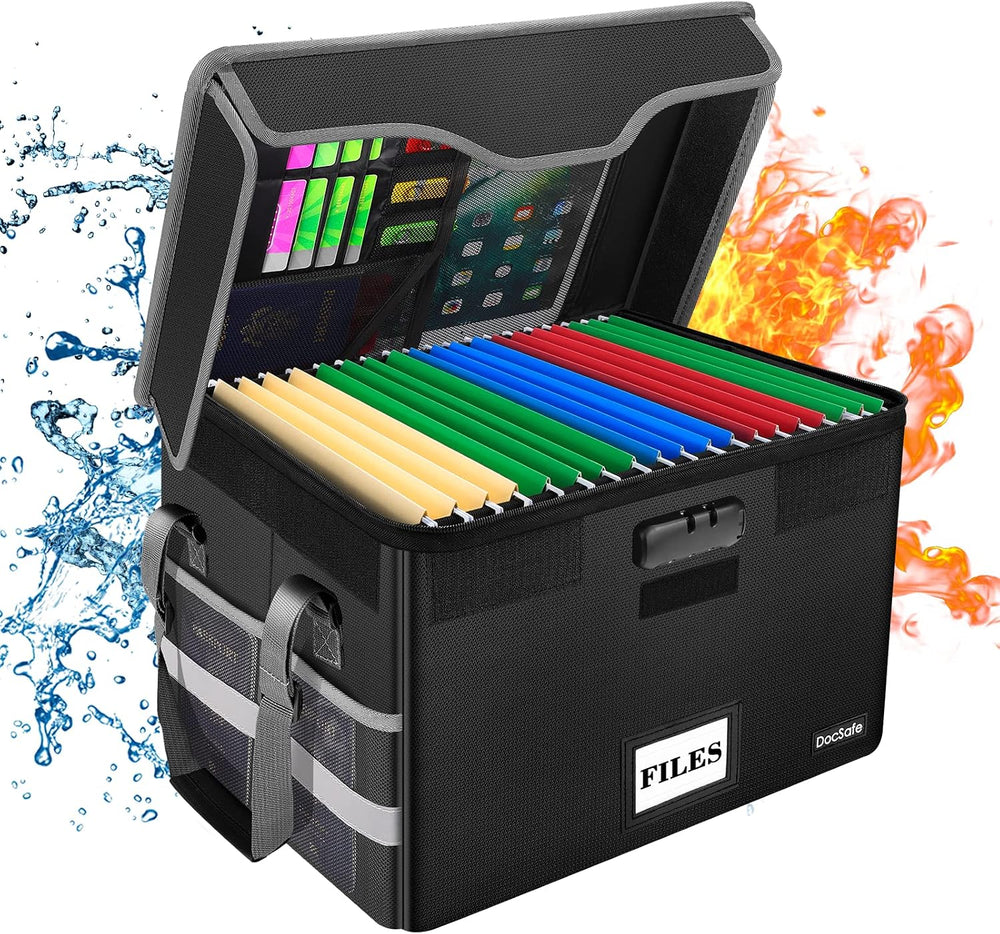DocSafe Fireproof Document Box with Lock, File Storage Organizer with Mesh Po...