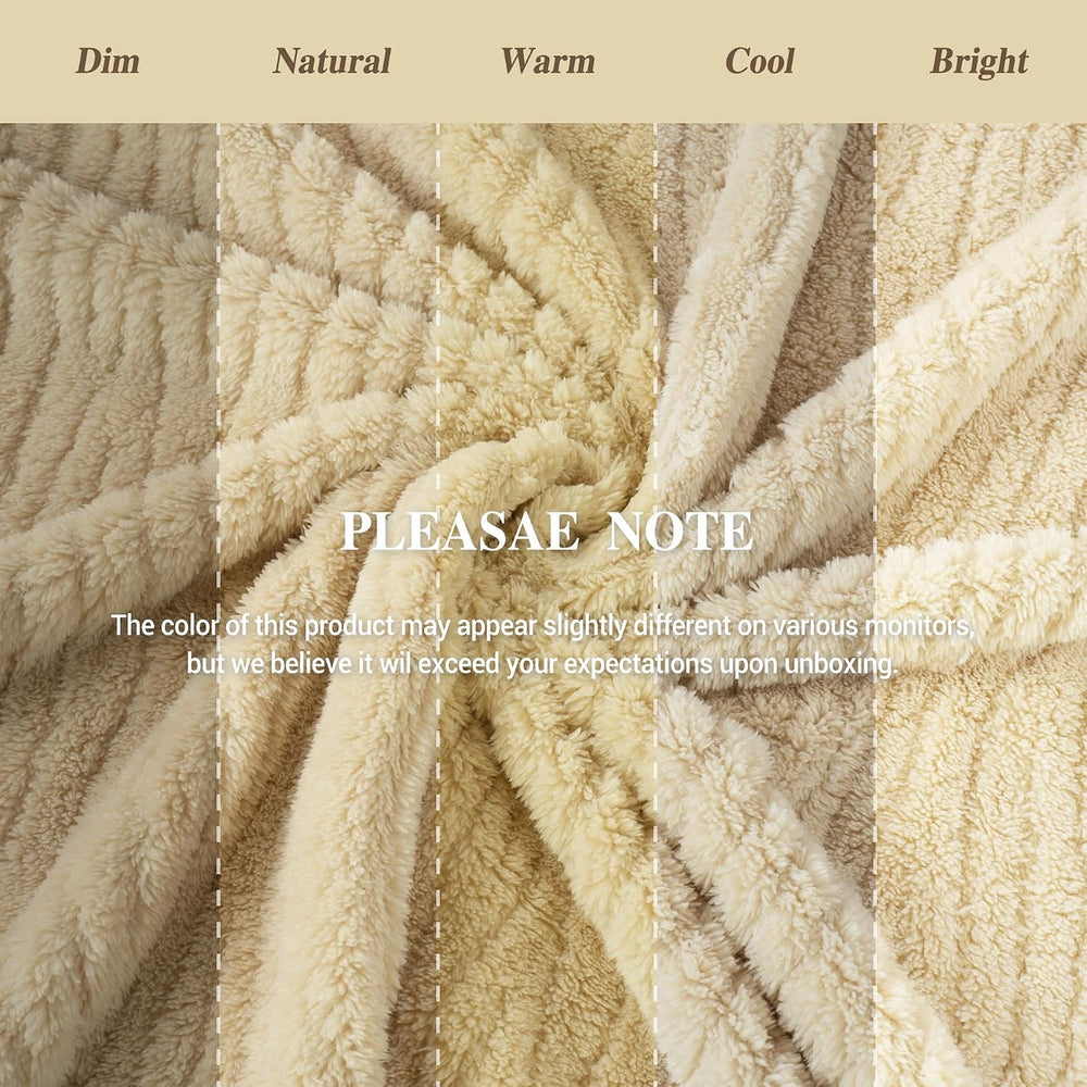 Beige Throw Blanket for Couch, Queen Size Plush Fleece Blanket 90"x90"