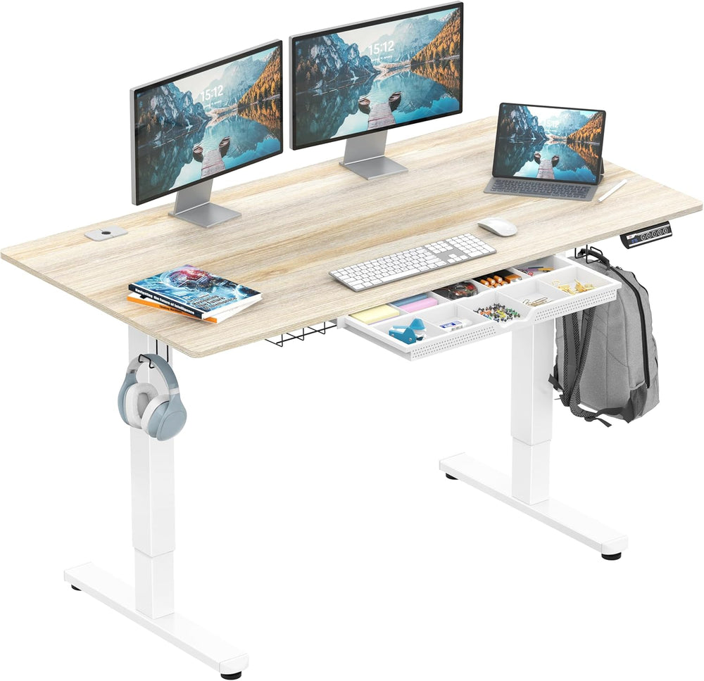 SHW 55 x 28 Inches Electric Height Adjustable Standing Desk with Drawer and M...