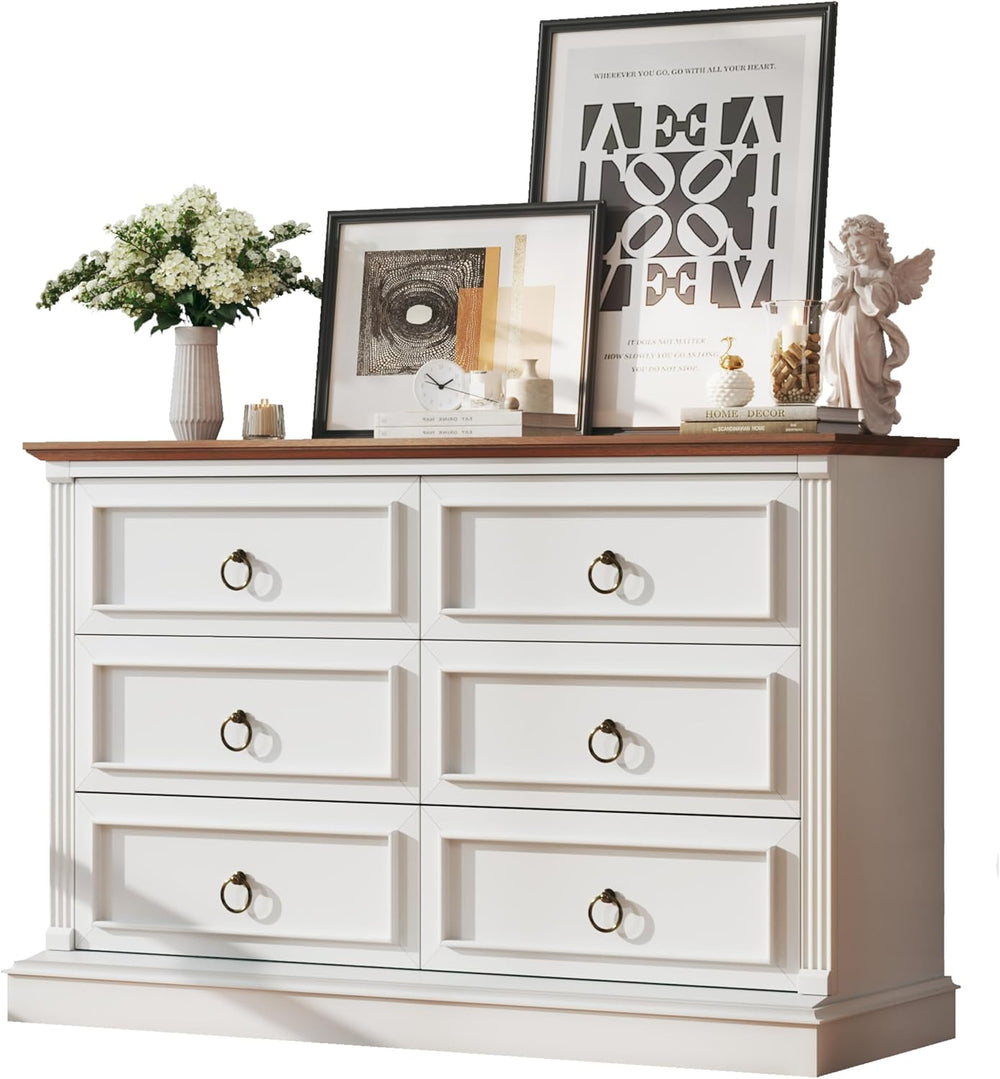 HUAHUU Farmhouse 6 Drawer Dresser for Bedroom, 47" Wide Chest of Drawers...