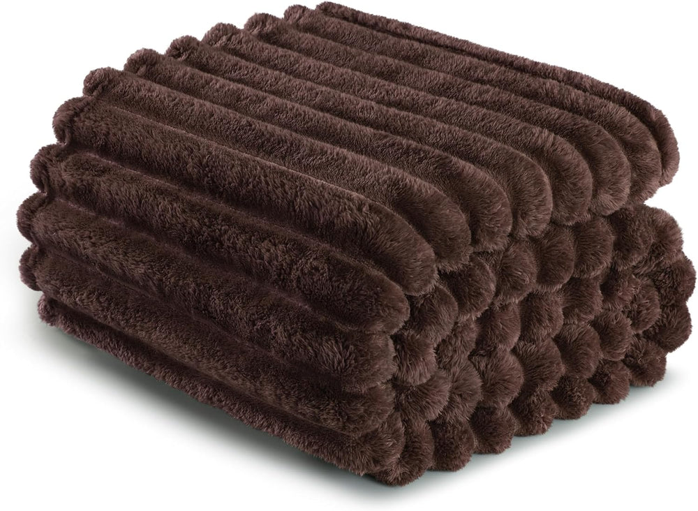 Exclusivo Mezcla Striped King Size Fleece Blanket for Bed, Coffee