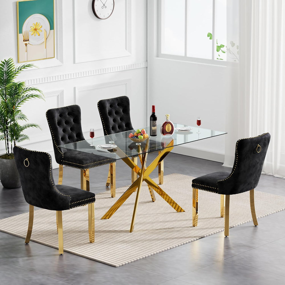 5 Piece Dining Table Set Rectanglar Glass Dining Set for 4 Modern Small Kitch...