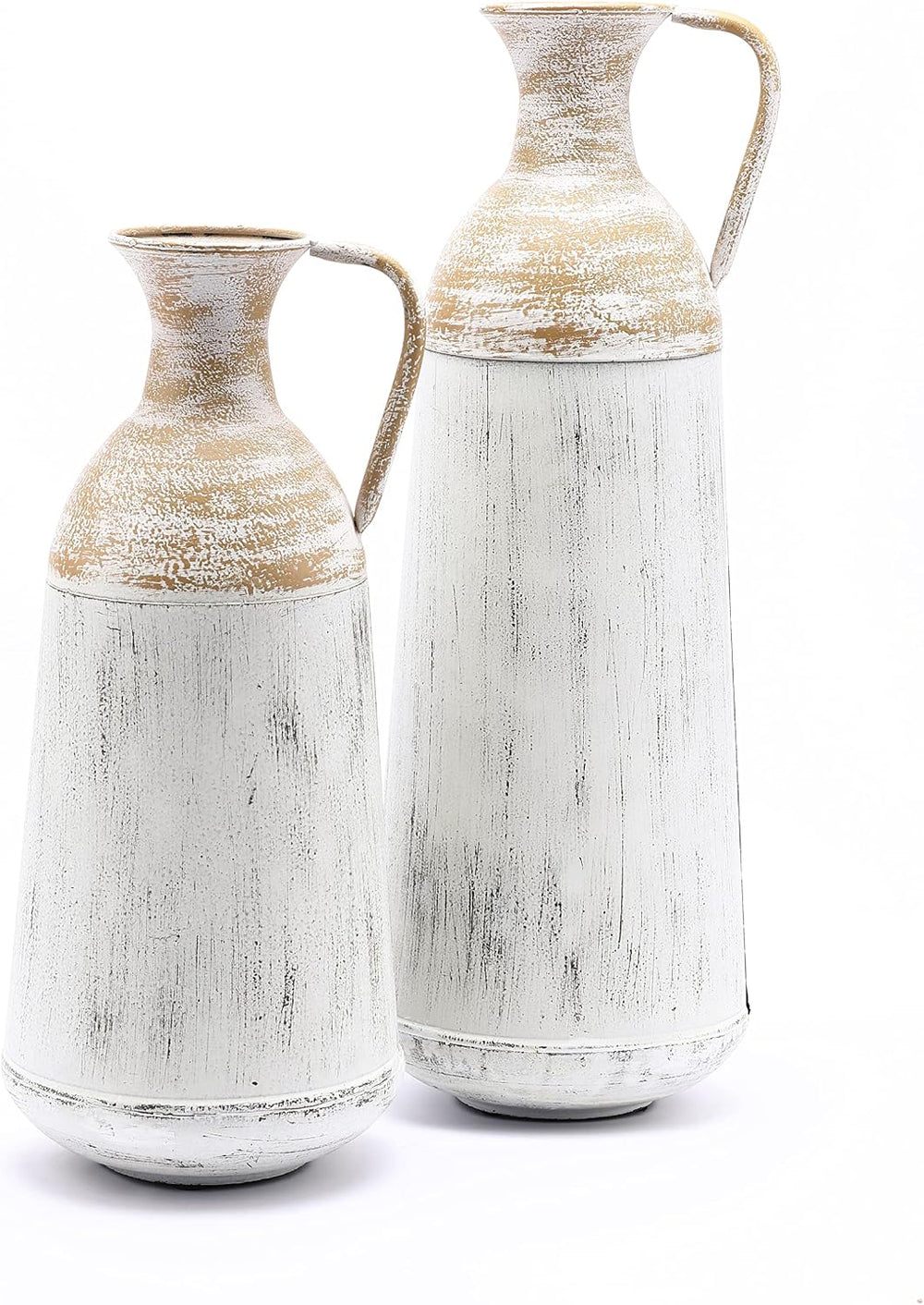 LuxenHöme Tall Floor Vase,Set of 2,Distressed Off White and Brown Rustic Meta...