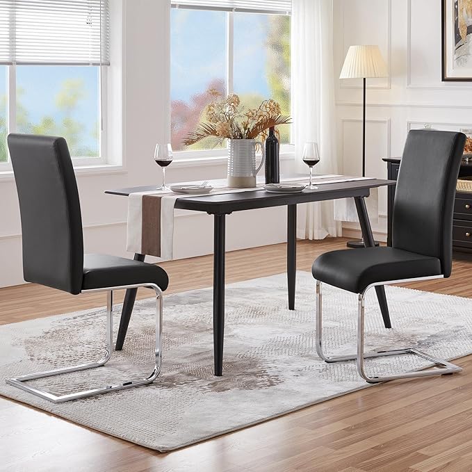 Yaheetech Dining Chairs Set of 2 Modern Faux Leather Upholstered Dining Room ...