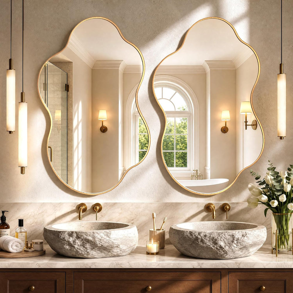 EOGOW Irregular Wall Mirror, 36"x22" Asymmetrical Mirror with Alumi...