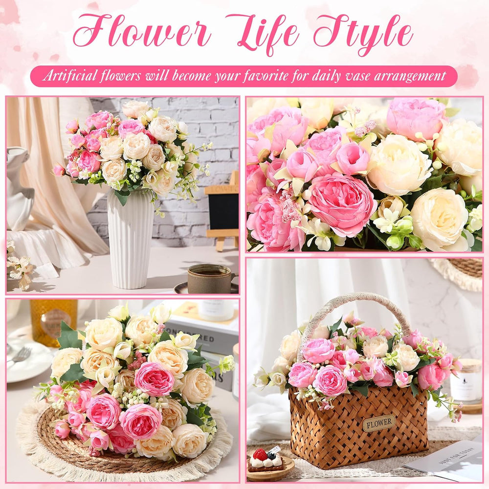 Geosar 8 Bundles Artificial Peonies Flowers,Pink, Champagne