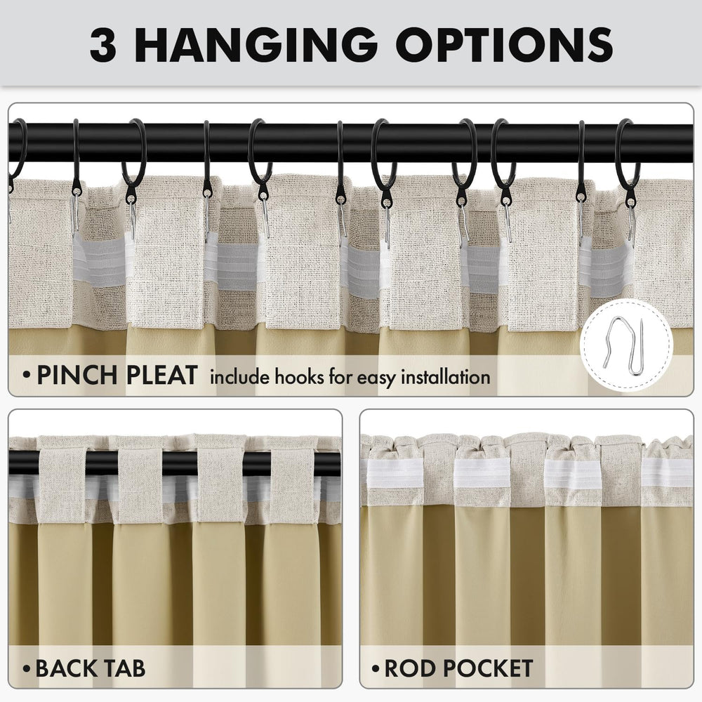 MIULEE 100% Blackout Linen Curtains for Bedroom 42 x 84 Inch Birch 2 Panels