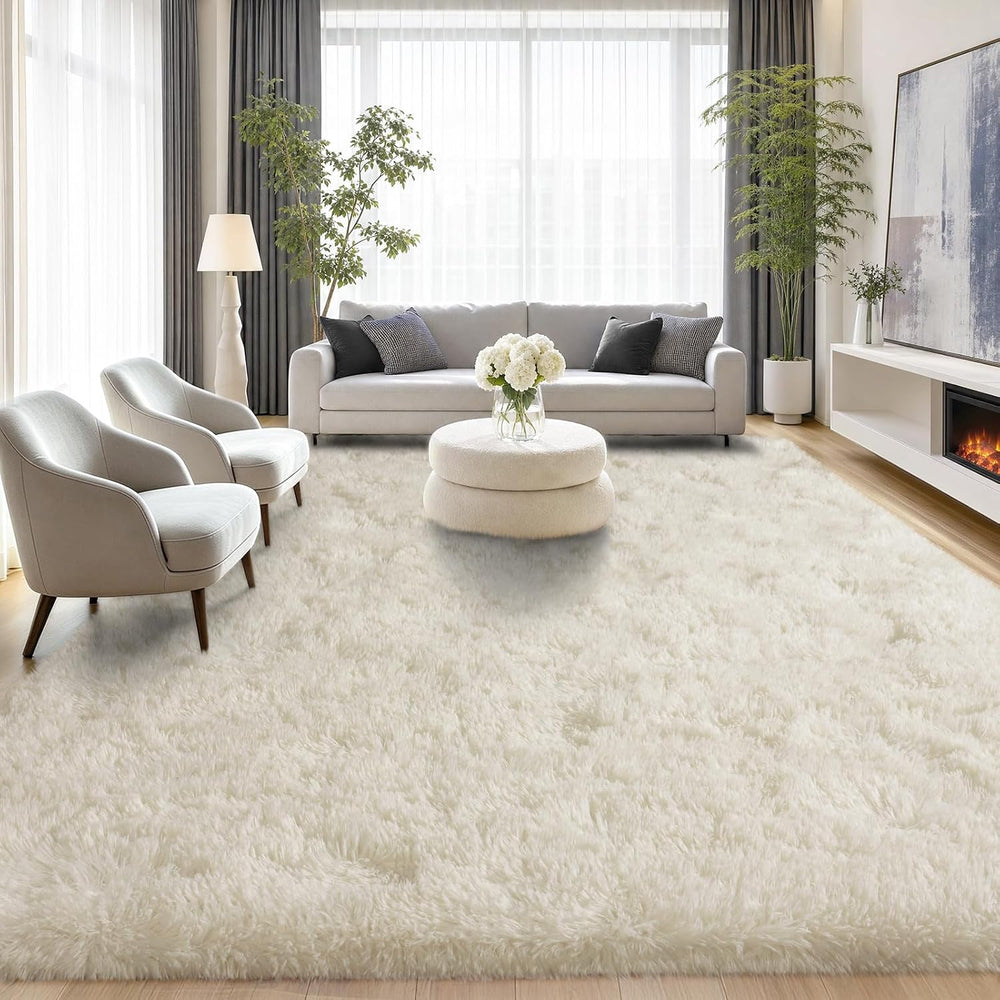 Large Cream White Rugs 8x10, Fluffy Shag Living Room Area Rugs