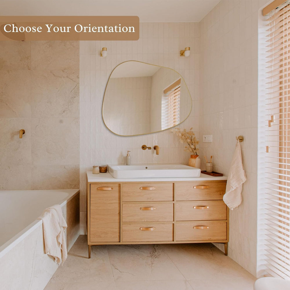 PERFNIQUE Irregular Asymmetrical Wall Mirror, 32"x24" Gold Bathroom...