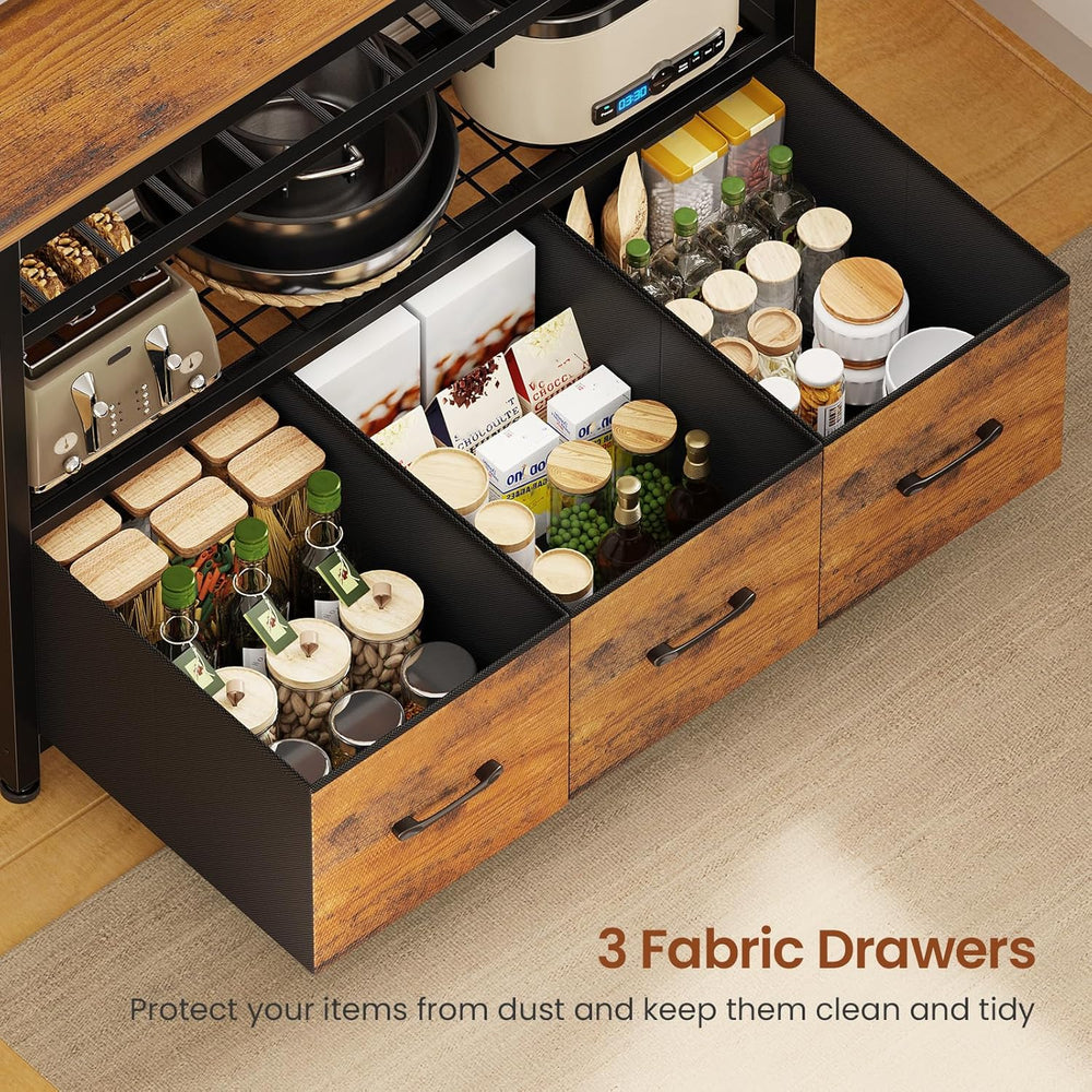 Itaar Bakers Rack with Storage and Power Outlet, 35.4 inch Coffee Bar Cabinet...