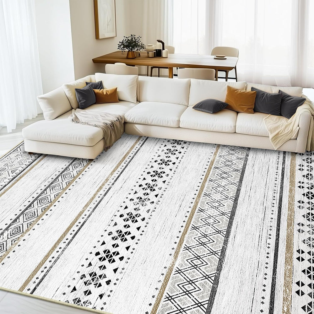 8x10 Washable Area Rugs for Living Room Boho Bedroom Rug Black/Brown