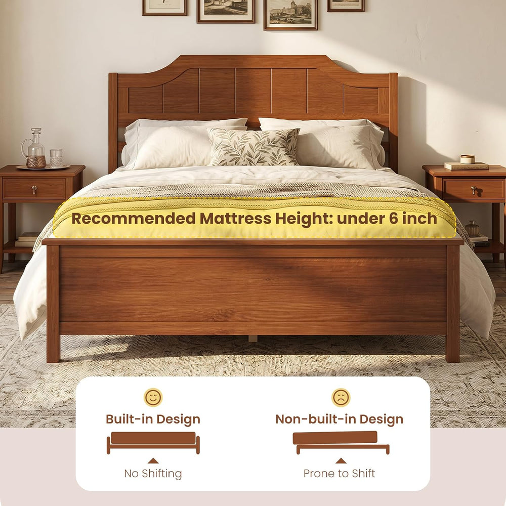GIANTEX Full Size Wooden Bed Frame with Headboard, Wood Slat Support