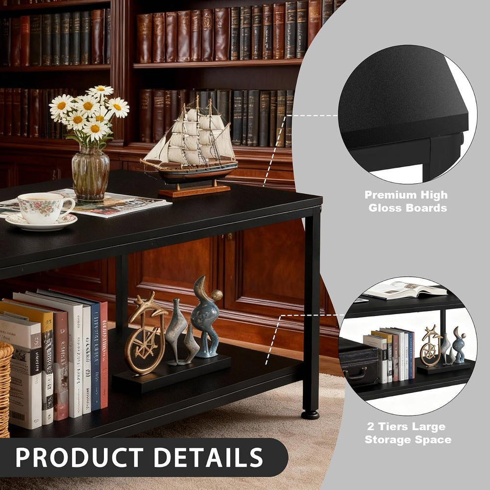 SUPER DEAL 2-Tier Industrial Coffee Table with Storage Shelf for Small Apartm...