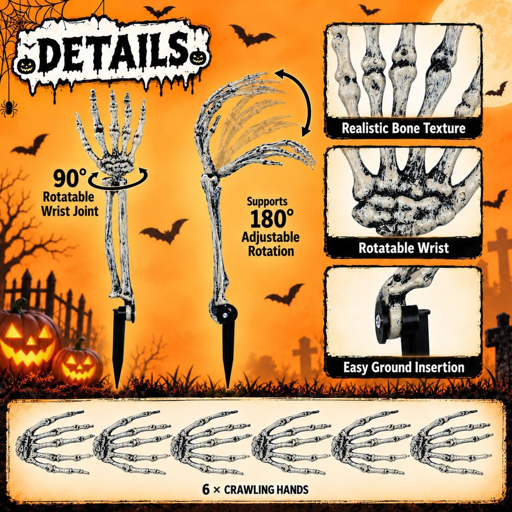 12 PCS Halloween Skeleton Hands Arms Stakes, Realistic Groundbreaker Skeleton...
