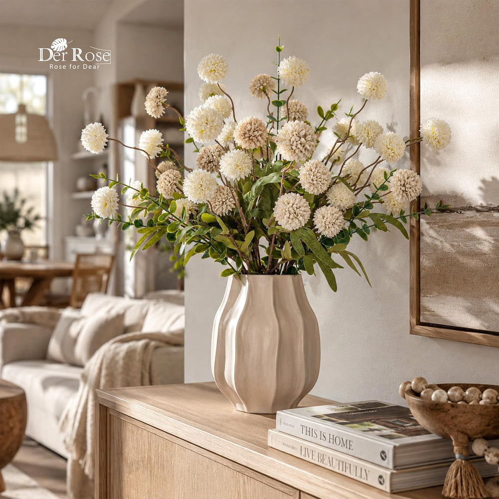 Der Rose 18Pcs Fake Flowers White Blooms and Eucalyptus for Spring Decor