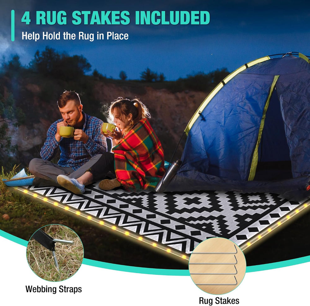 HAUSHOF 5' x 8' Outdoor Rug with LED Strip Light, Waterproof Patio Mat