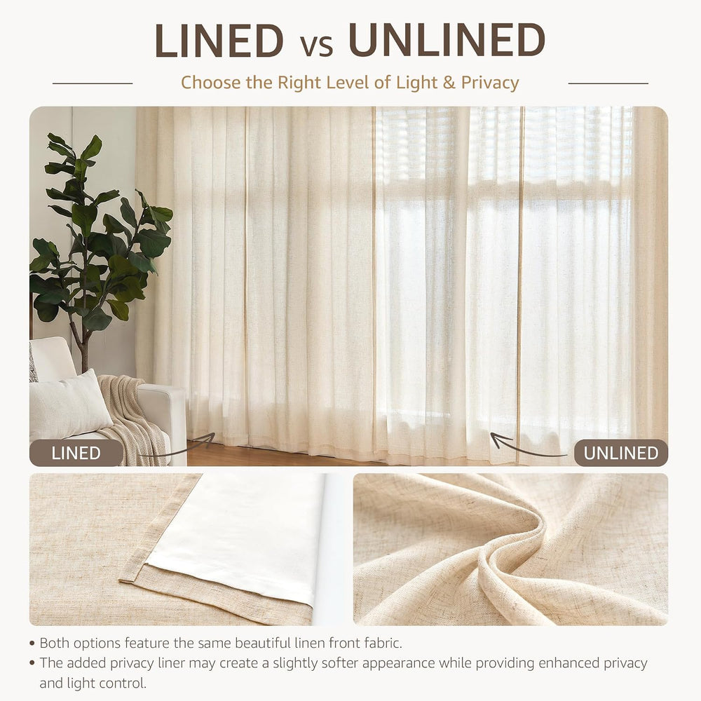 jinchan Linen Curtain 84 Inch Light Filtering Grommet 1 Panel Beige