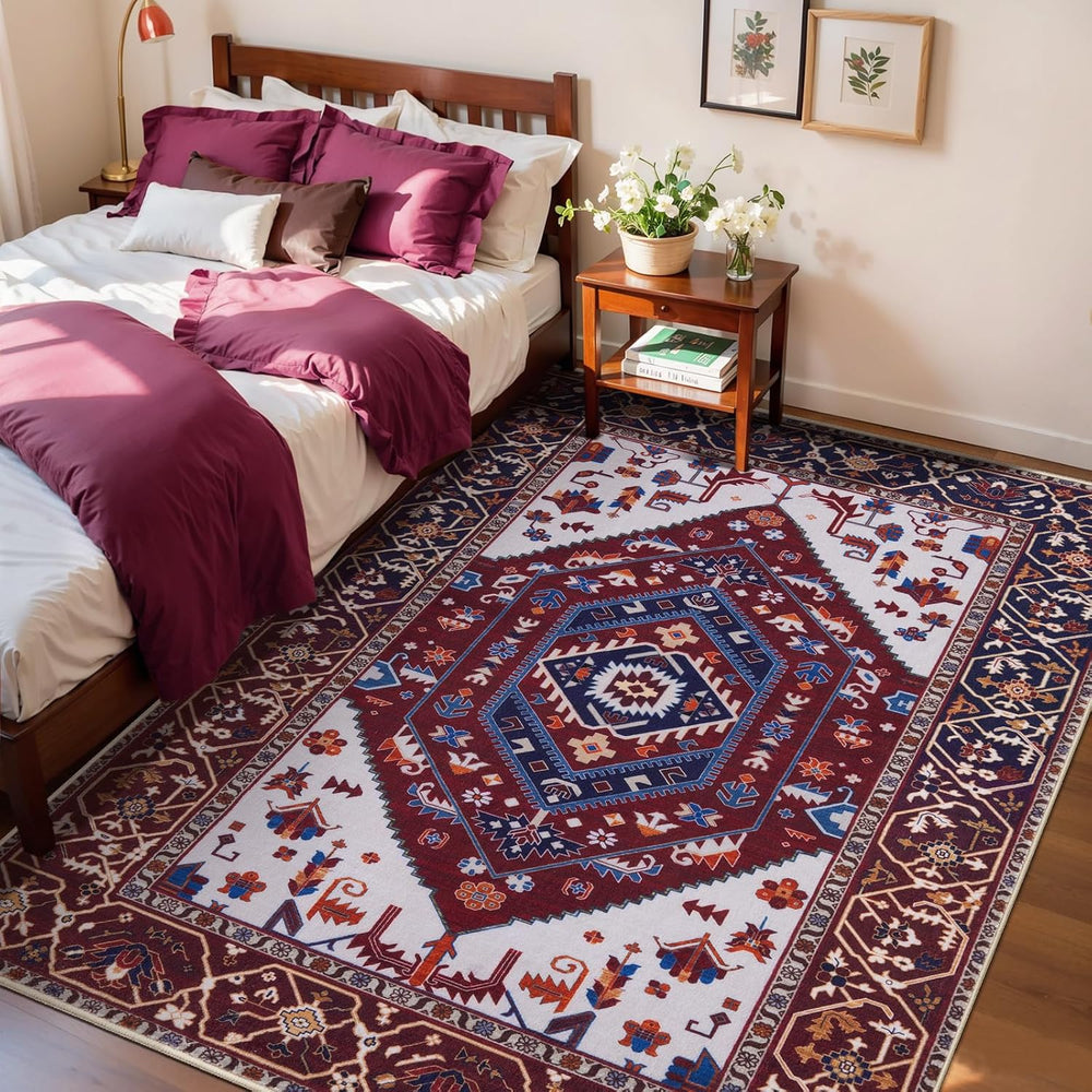 SERISSA Area Rug 3x5 Boho Rugs for Bedroom, Washable Non-Slip Living Room Rug