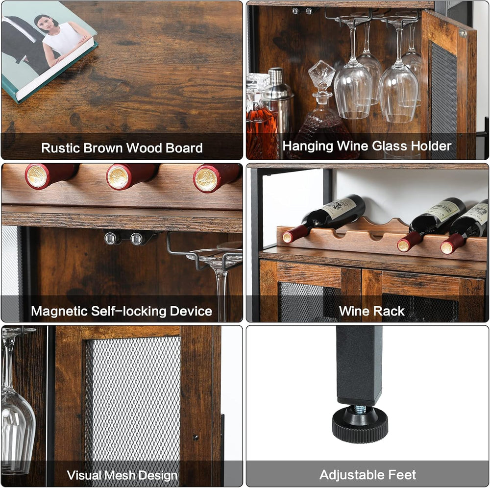 X-cosrack Wine Bar Rack Cabinet with Detachable Wine Rack, Coffee Barwith Gla...