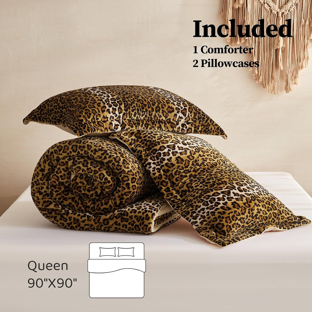 Petrichor Leopard Velvet Flannel Queen Comforter Set-Cheetah Print Western Bl...