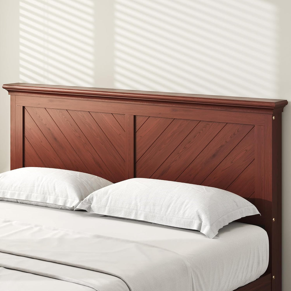 Lifezone Solid Acacia Wood Queen Bed Frame with Headboard Cherry Finish