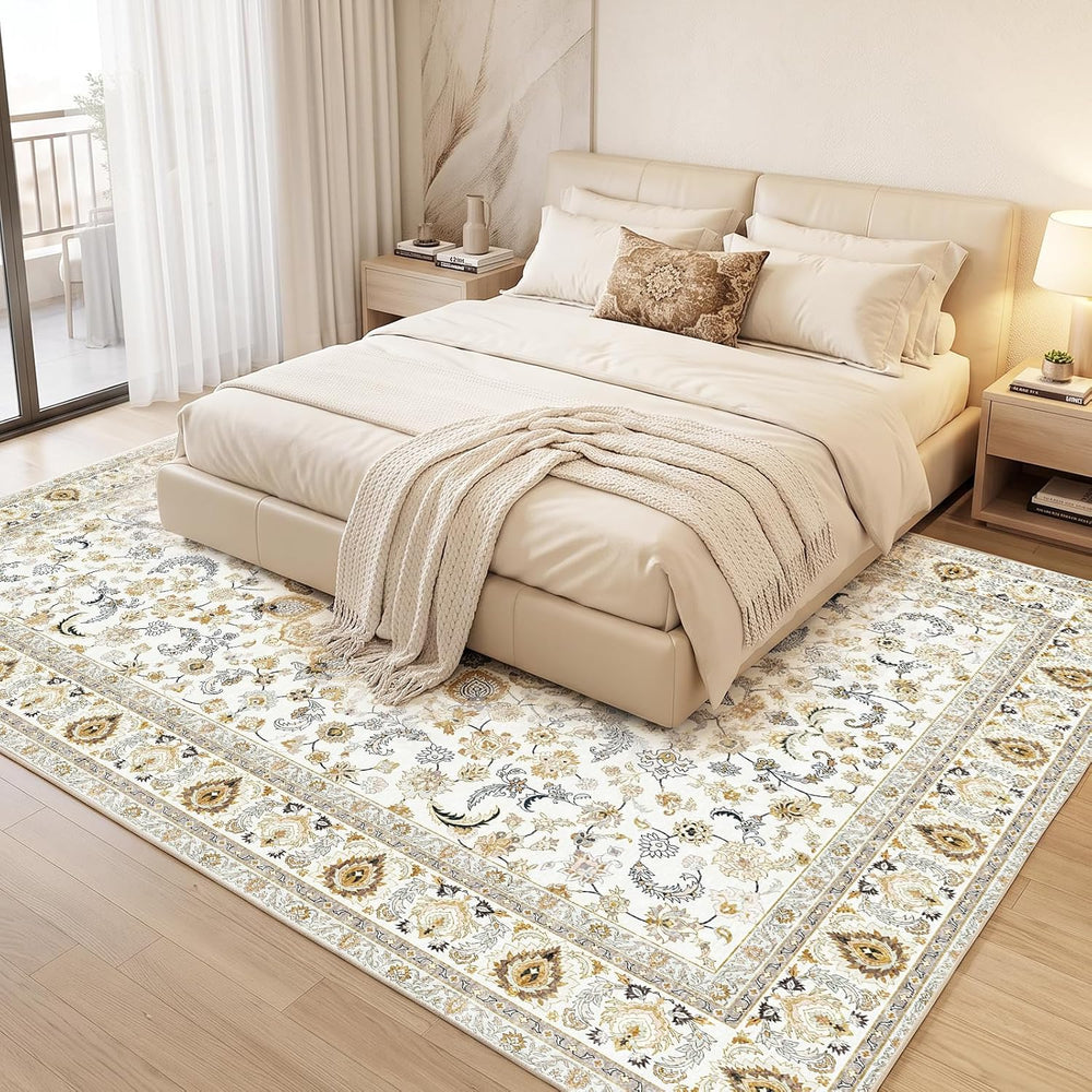 Fixwal Washable 6x9 Area Rug for Living Room, Non-Slip, Beige