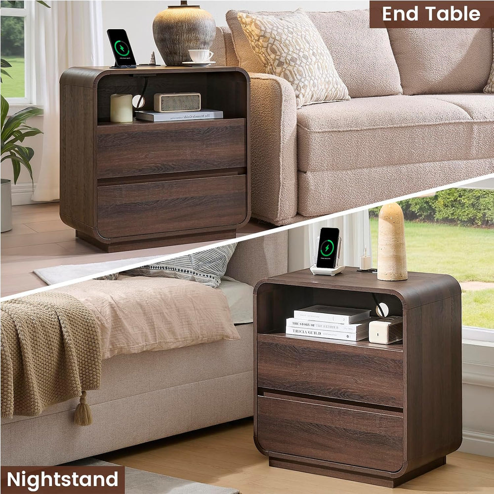 Standifurno Modern Walnut Nightstand, 25" Tall Wooden Bedside Table with...