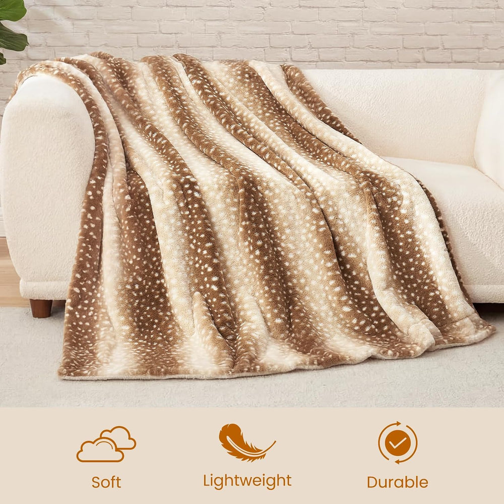Cozy Bliss Deer Print Faux Fur Throw Blanket,50"×60", Brown Deer