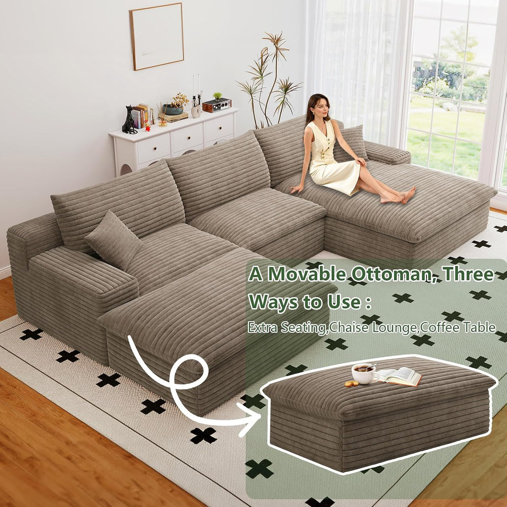 107" Cloud Couch Modular Sectional Sofa for Living Room, U-Shape Boneles...