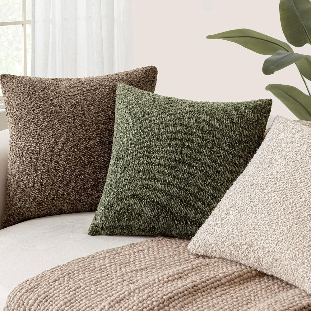 Foindtower Decorative Textured Boucle Throw Pillow Covers 26x26 Light Brown