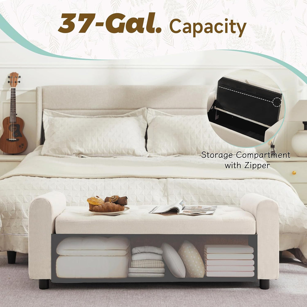 Ottoman with Storage, Tufted Storage Bench for Bedroom, 48" Fabrics End ...