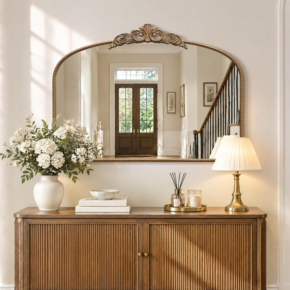 Micasso Vintage Gold Wall Mirror: 40"x29" Baroque Antique Arched Mi...