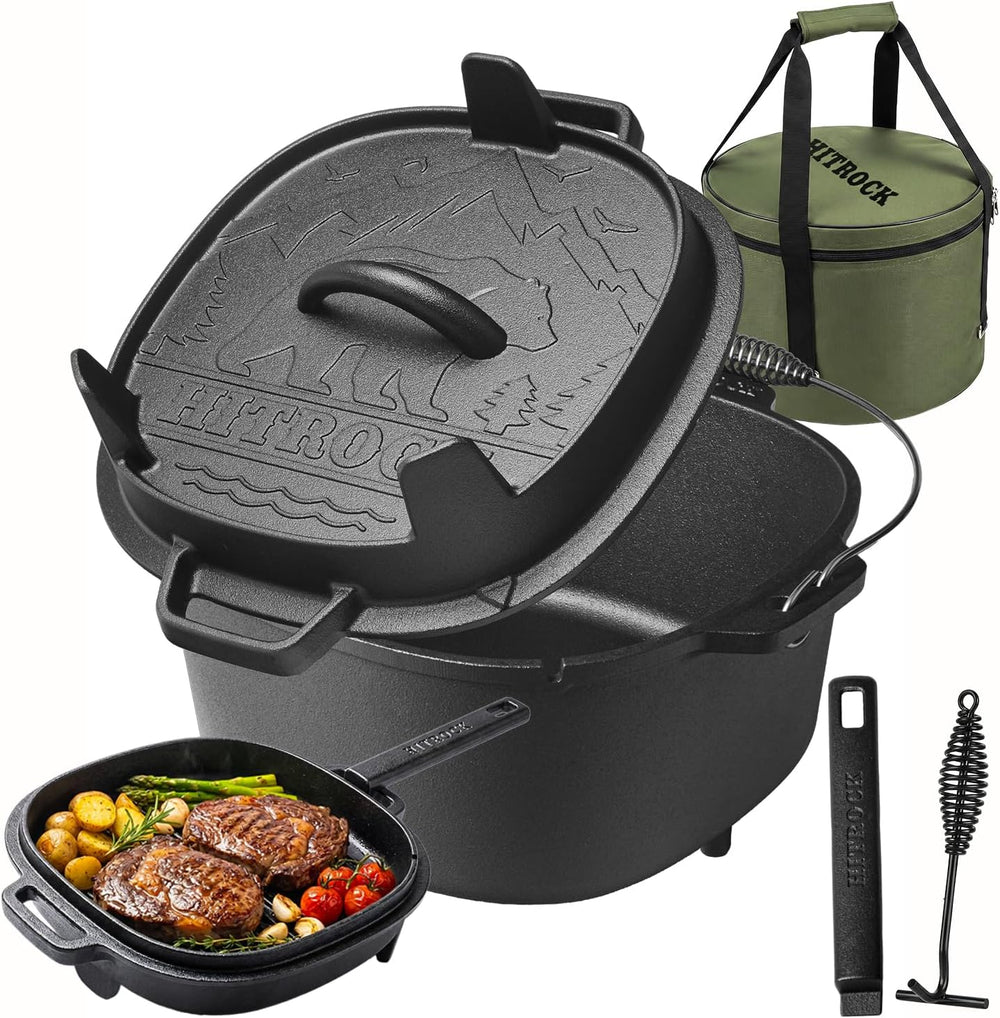 HITROCK Cast Iron Camp Dutch Oven