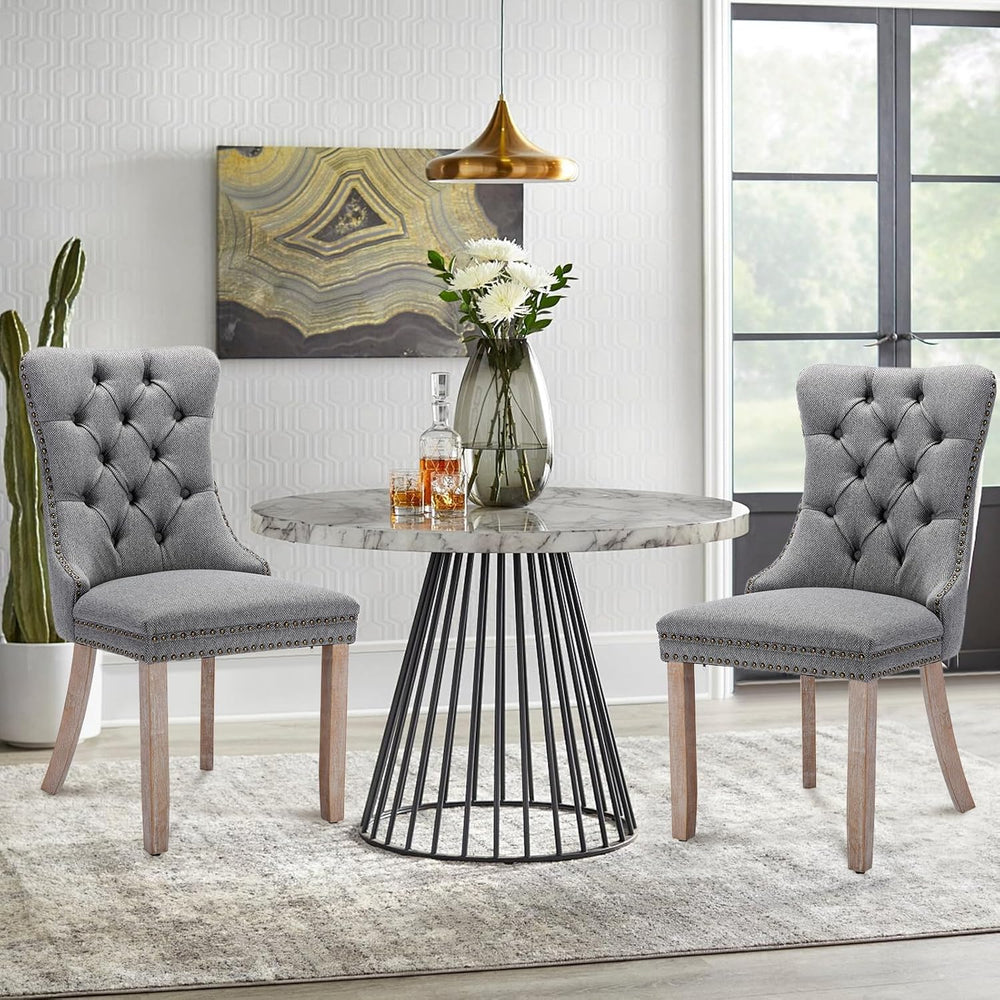 Linen Upholstered Dining Chairs Set of 2, Modern Style Kitchen Side Chairs wi...