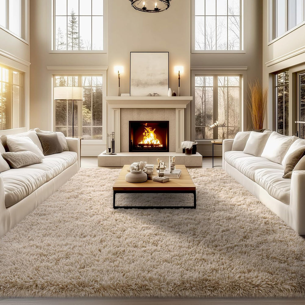 qulint Area Rugs 9x12 Living Room, Fluffy Rug for Bedroom Large Tan Rug